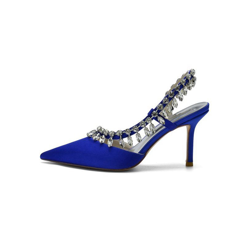 Pointed Toe Heels With Crystal Slingback Strap