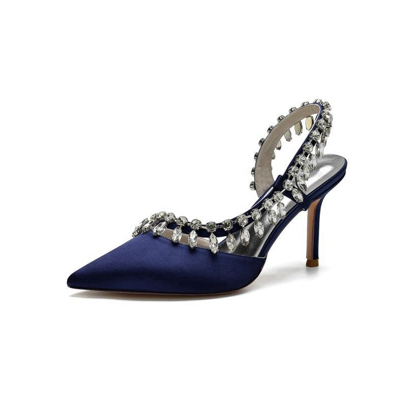 Pointed Toe Heels With Crystal Slingback Strap