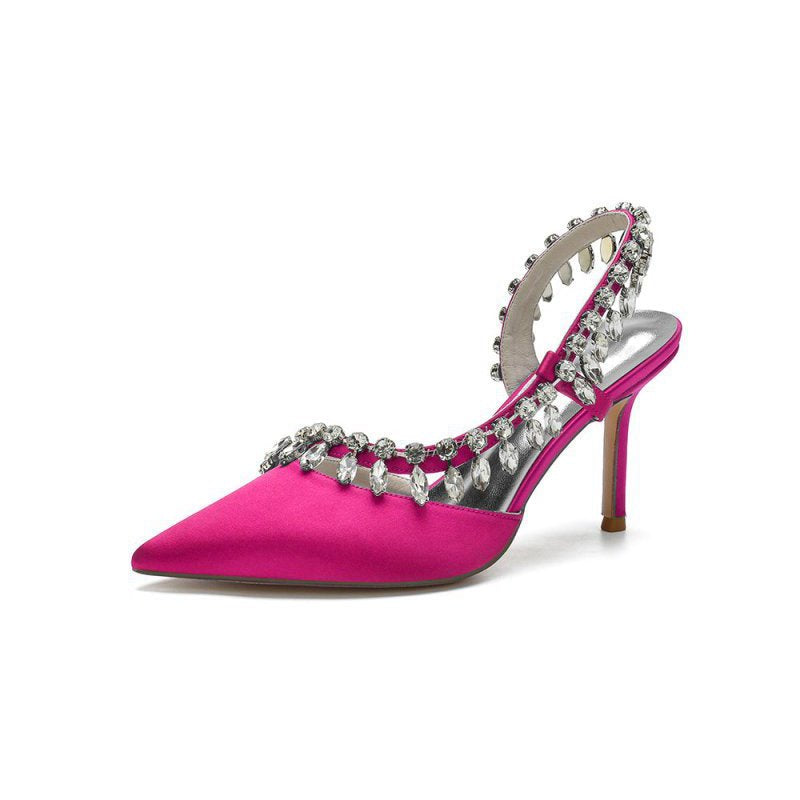 Pointed Toe Heels With Crystal Slingback Strap