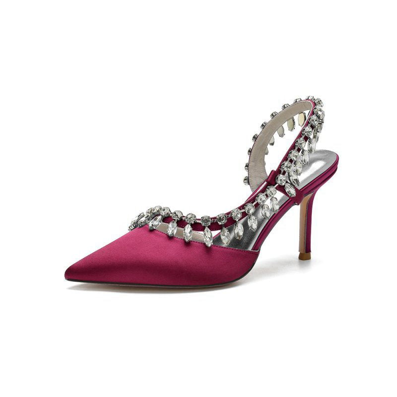 Pointed Toe Heels With Crystal Slingback Strap