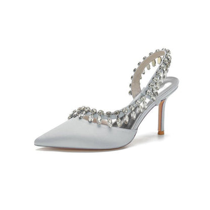 Pointed Toe Heels With Crystal Slingback Strap