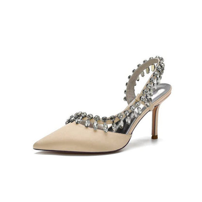 Pointed Toe Heels With Crystal Slingback Strap