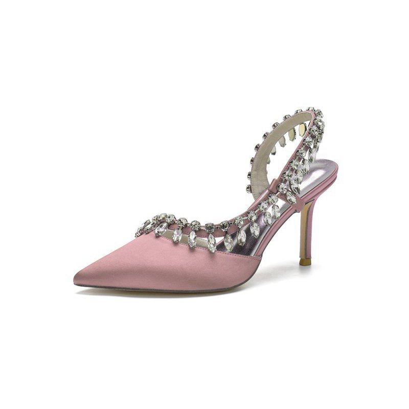 Pointed Toe Heels With Crystal Slingback Strap