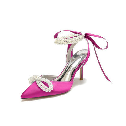 Pointed Toe Pearl Strap with Ribbon Tie