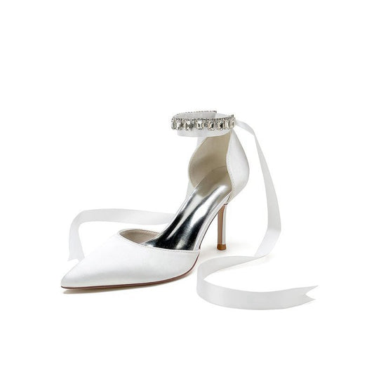 Pointed Toe Stiletto Heels with Ribbon Tie