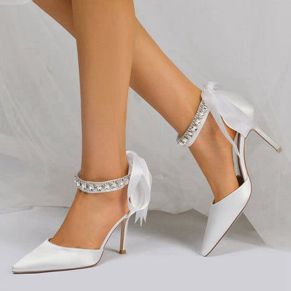 Pointed Toe Stiletto Heels with Ribbon Tie