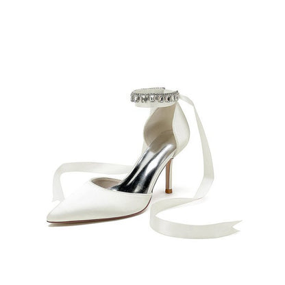 Pointed Toe Stiletto Heels with Ribbon Tie