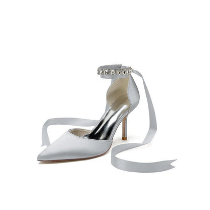Pointed Toe Stiletto Heels with Ribbon Tie