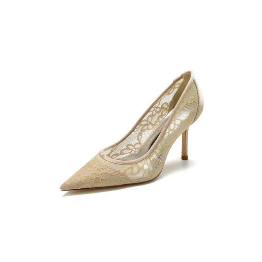 Pointed Toe Bridal Heels with Lace