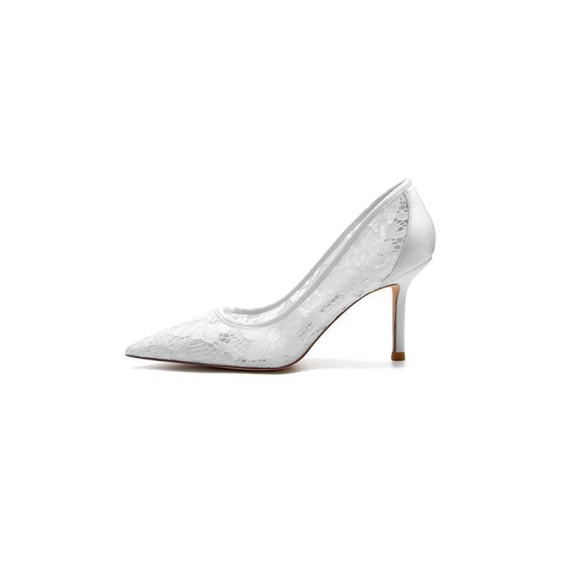 Pointed Toe Bridal Heels with Lace