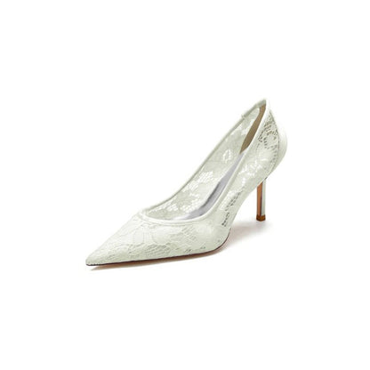Pointed Toe Bridal Heels with Lace