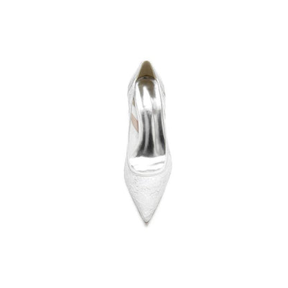 Pointed Toe Bridal Heels with Lace Appliques