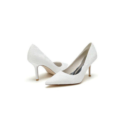 Simple Pointed Toe Lace Wedding Heels