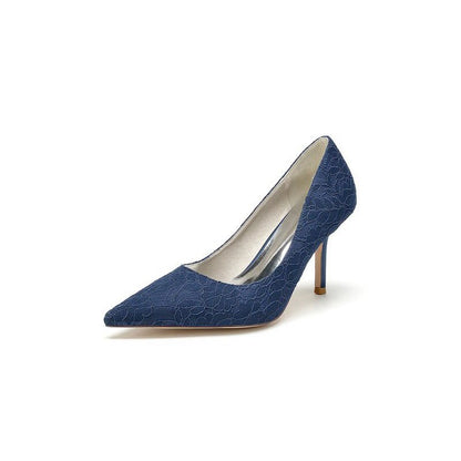 Simple Pointed Toe Lace Wedding Heels