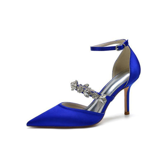 Satin High Heels with Rhinestone Strap