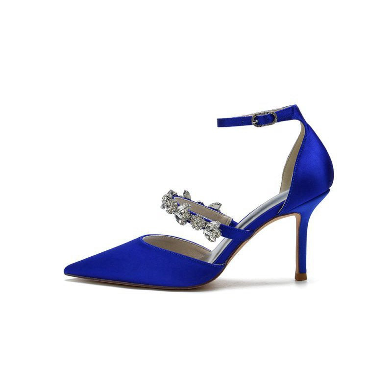 Satin High Heels with Rhinestone Strap