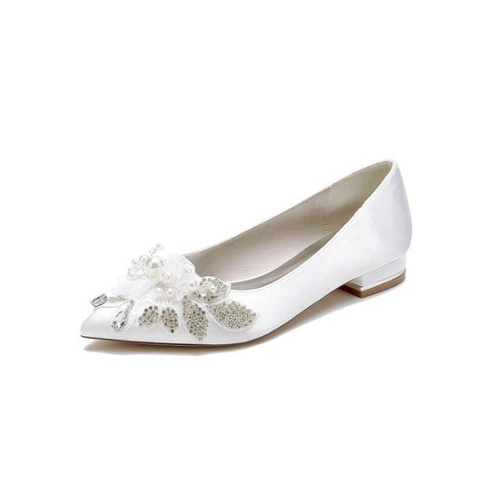 Women's Wedding Shoes Pointed Toe Low Heels with Rhinestone