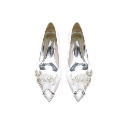 Women's Wedding Shoes Pointed Toe Low Heels with Rhinestone