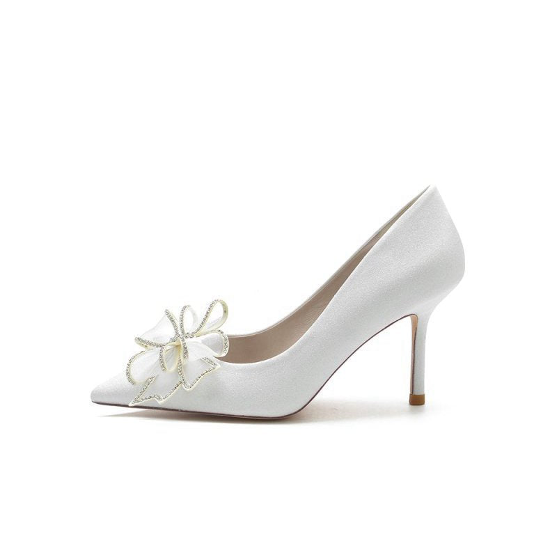 Women's Wedding Shoes Pointed Toe Stiletto Heels With Bow