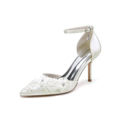 Women's Wedding Shoes Pointed Toe Ankle Strap Stiletto Heels With Lace