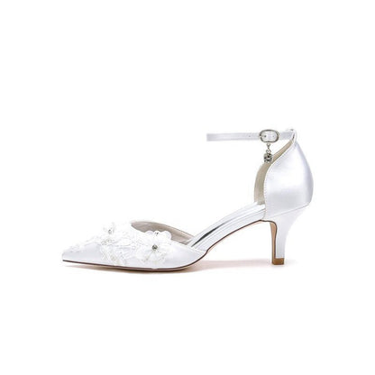 Women's Wedding Shoes Pointed Toe Ankle Strap Stiletto Heels With Lace