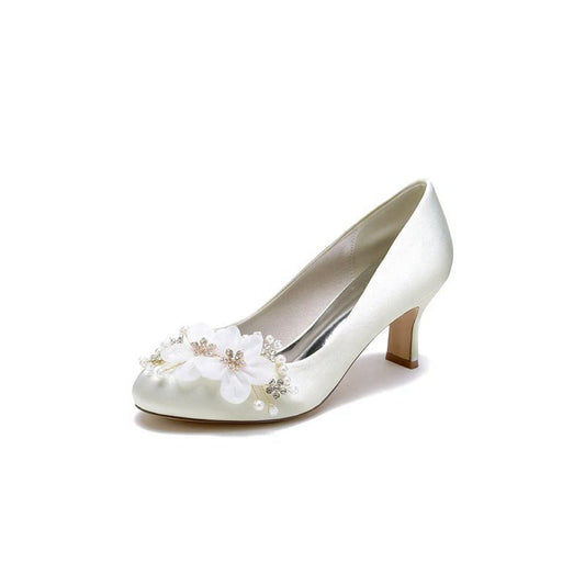 Rhinestone Chunky Heels with Flower