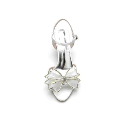 Peep Toe Chunky Wedding Shoes with Bow