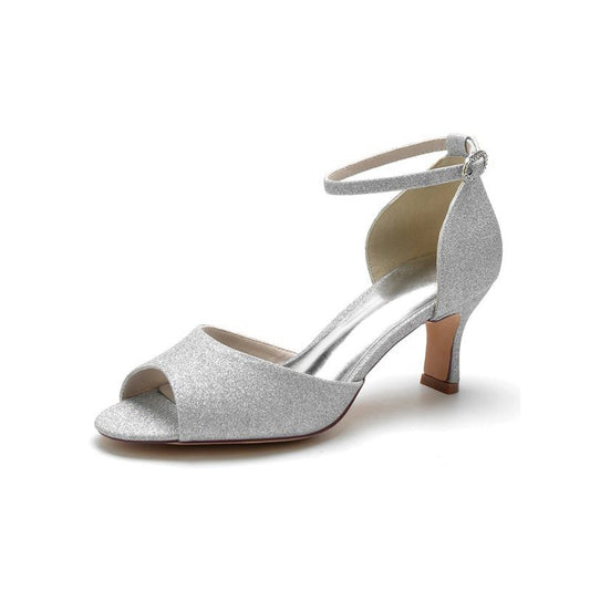 Glitter Crystal Peep Toe Chunky Heels