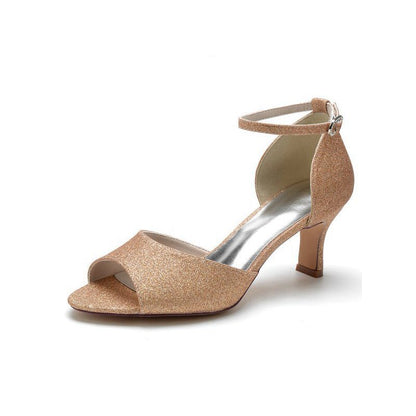 Glitter Crystal Peep Toe Chunky Heels