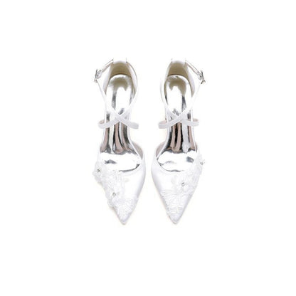 Pointed Toe Chunky Heels with Lace