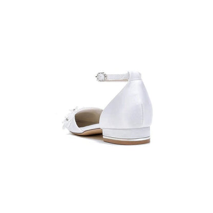 Pointed Toe Ankle Strap Low Heels with Rhinestone