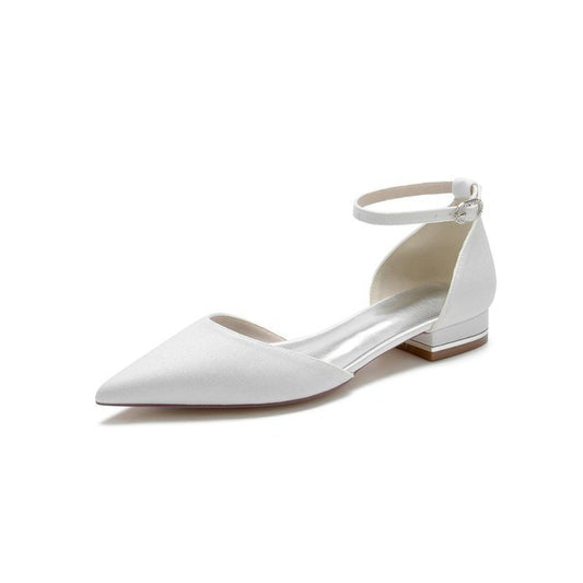 Pointed Toe Crystal Ankle Strap Low Heels