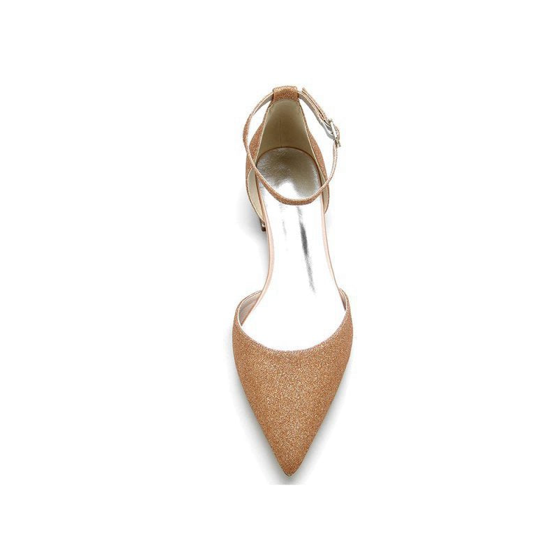 Pointed Toe Crystal Ankle Strap Low Heels