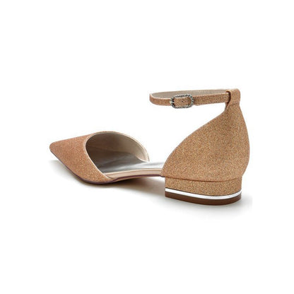 Pointed Toe Crystal Ankle Strap Low Heels