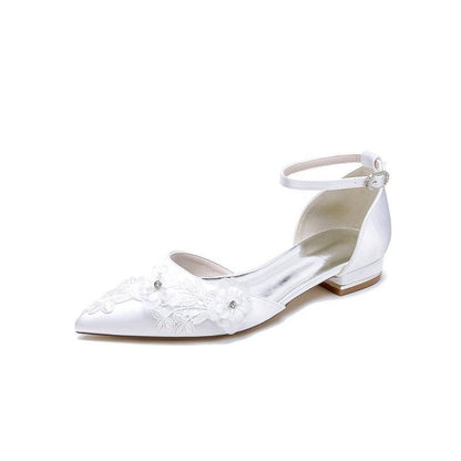 Pointed Toe Ankle Strap Low Heels with Lace