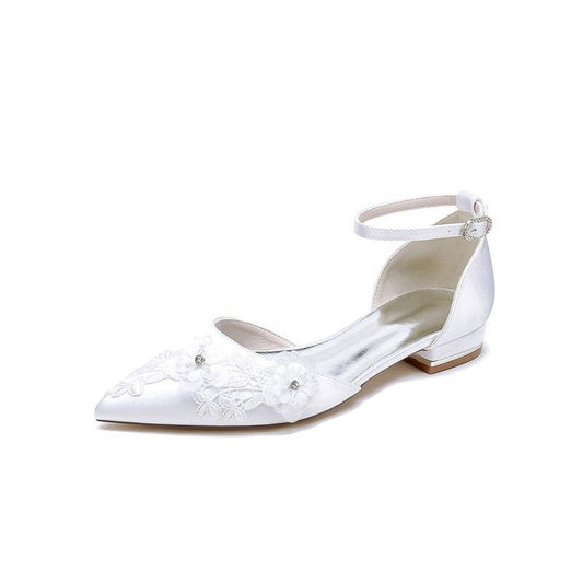 Pointed Toe Ankle Strap Low Heels with Lace