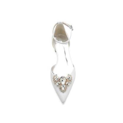 Simple Glitter Pointed Toe Ankle Strap Low Heels with Rhinestone