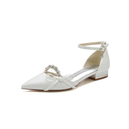 Glitter Pointed Toe Low Heels Wedding Shoes with Bow