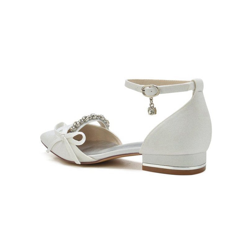 Glitter Pointed Toe Low Heels Wedding Shoes with Bow
