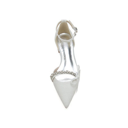 Glitter Pointed Toe Low Heels Wedding Shoes with Bow