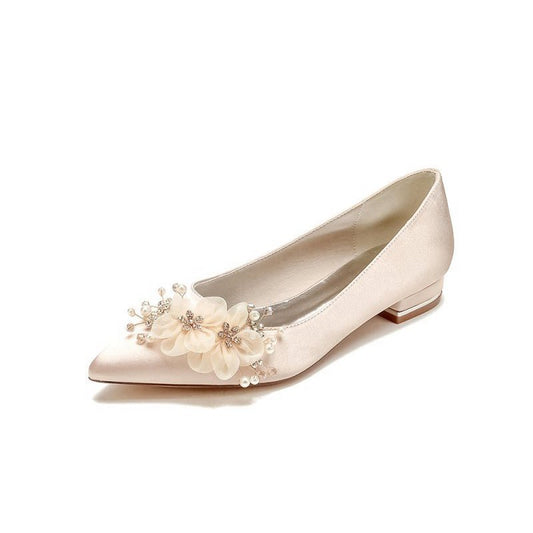 Elegant Pointed Toe Low Heels with Rhinestone Flower