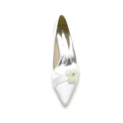 Simple Pointed Toe High Heels with Pearl Flower