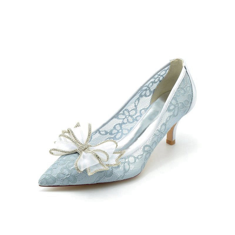 Elegant Pointed Toe Lace Mesh Hollow Out High Heels with Bow
