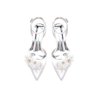 Elegant Ankle Strap Pointed Toe High Heels with Rhinestone Flower