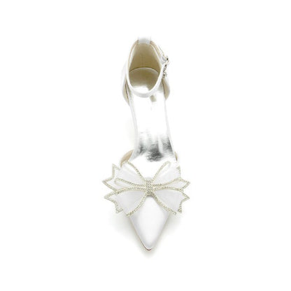 Pointed Toe Ankle Strap Wedding Shoes with Bow