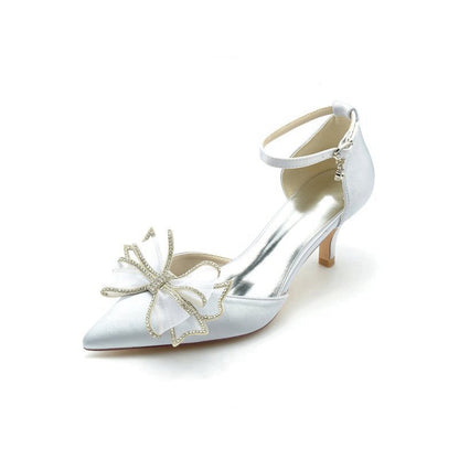 Pointed Toe Ankle Strap Wedding Shoes with Bow
