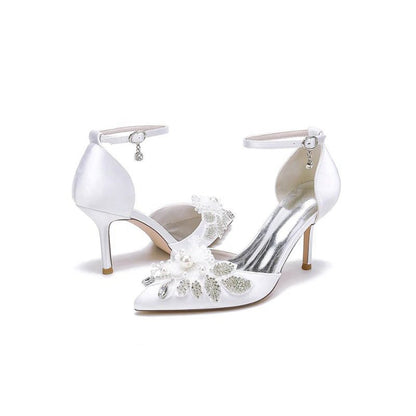Elegant Ankle Strap Wedding Shoes With Rhinestone Flower