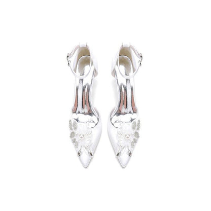 Elegant Ankle Strap Wedding Shoes With Rhinestone Flower