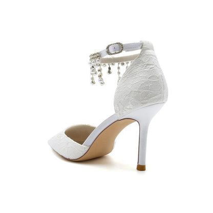 Elegant Ankle Strap Pearl Beaded Wedding Shoes