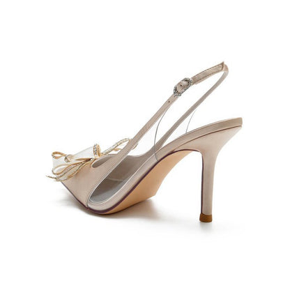 Peep Toe Slingback High Heels with Bow